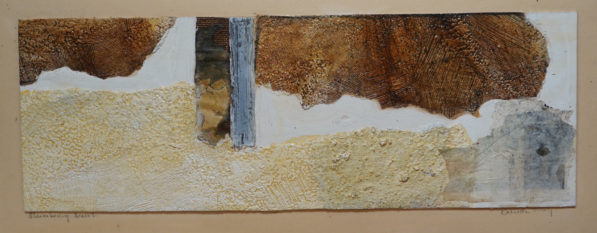 Brenda May (Modern British), a collection of three collages to include ‘On the Edge of Memory’, each signed and a collagraph print titled ‘Coastal Line, signed in pencil, largest 21 x 49cm